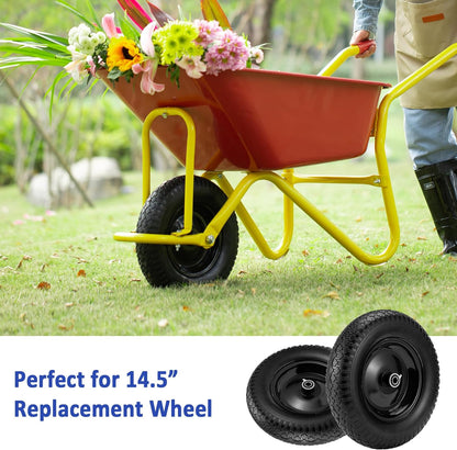 4.80/4.00-8" Flat Free Wheelbarrow Tire, 14.5" Wheel Size, 5/8" Axle Bore, 3" Center Hub, 3/4"