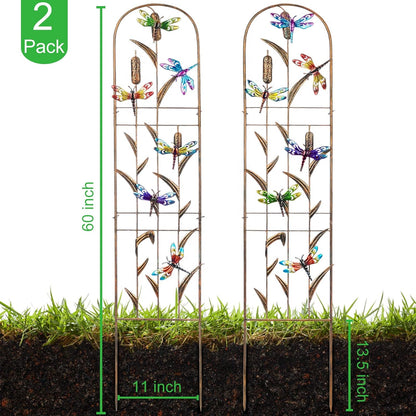 SUNNYPARK Set of 2 Dragonfly Metal Garden Trellis for Climbing Plants, Decorative Vegetables