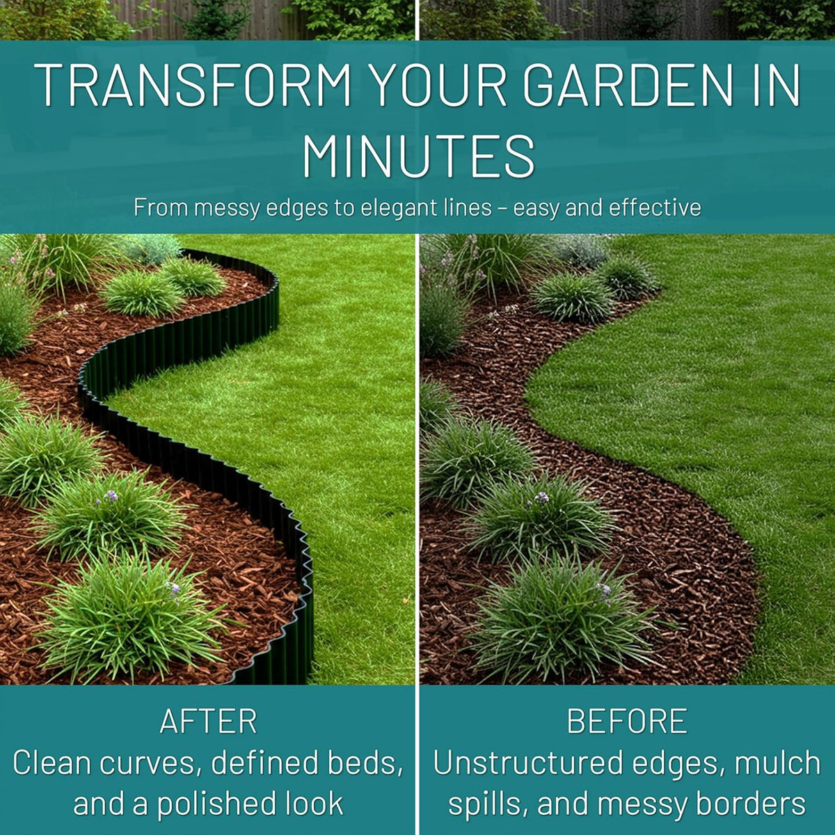 50FT Black Corrugated Metal Landscape Edging – Flexible & Rustproof Garden Edging Border
