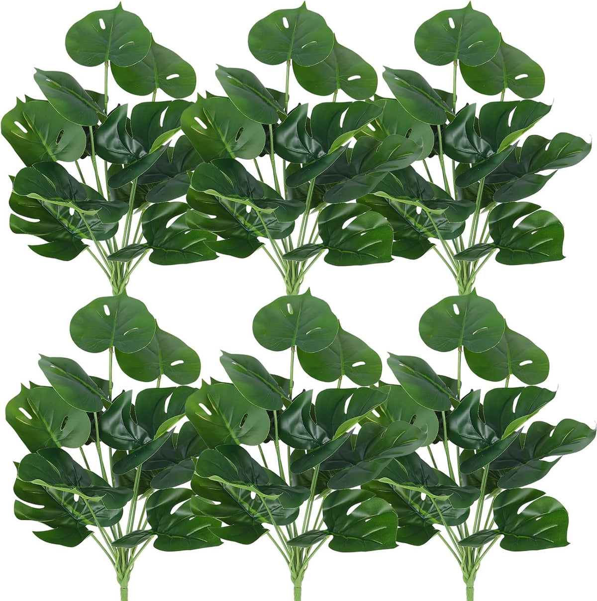 RECUTMS 6 Bundles Fake Plants Artificial Tropical Palm Leaves Tree Faux Monstera Shrubs Green Plant