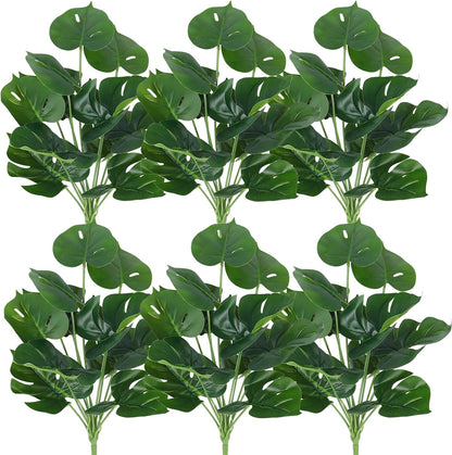 RECUTMS 6 Bundles Fake Plants Artificial Tropical Palm Leaves Tree Faux Monstera Shrubs Green Plant