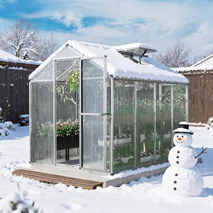 Aoodor 6 x 8 Ft Walk-in Greenhouse with Gutter, Polycarbonate and Heavy-Duty Aluminum Frame