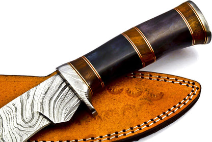 Nooraki - 15-inch | Handmade Damascus Steel Heavy Duty Kukri Knife Sharp Blade, With Leather Sheath