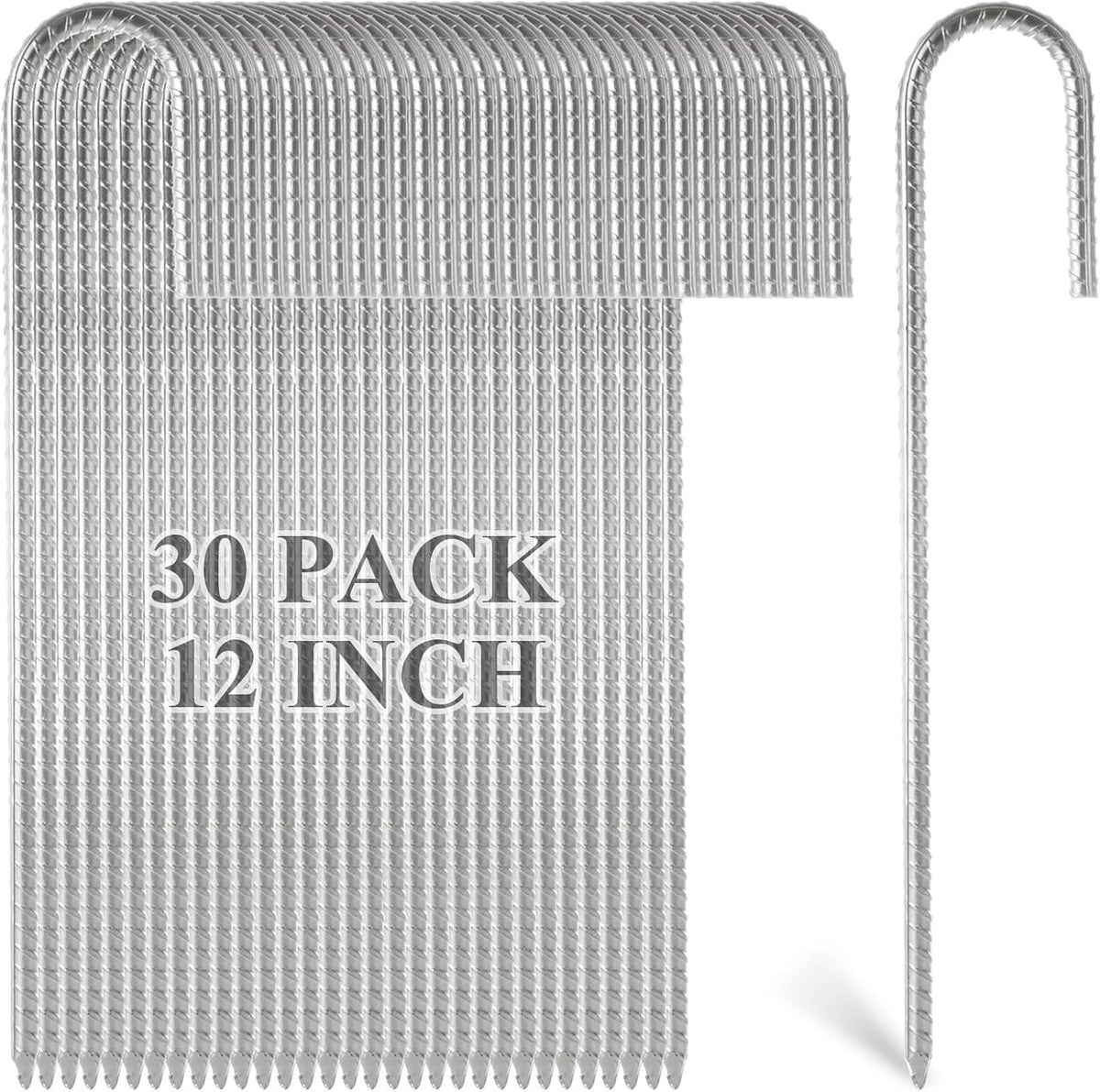 MIVIDE 30 Pack 12inch Galvanized Rebar Stakes J Hook, Heavy Duty J Hook Ground Anchors, Curved