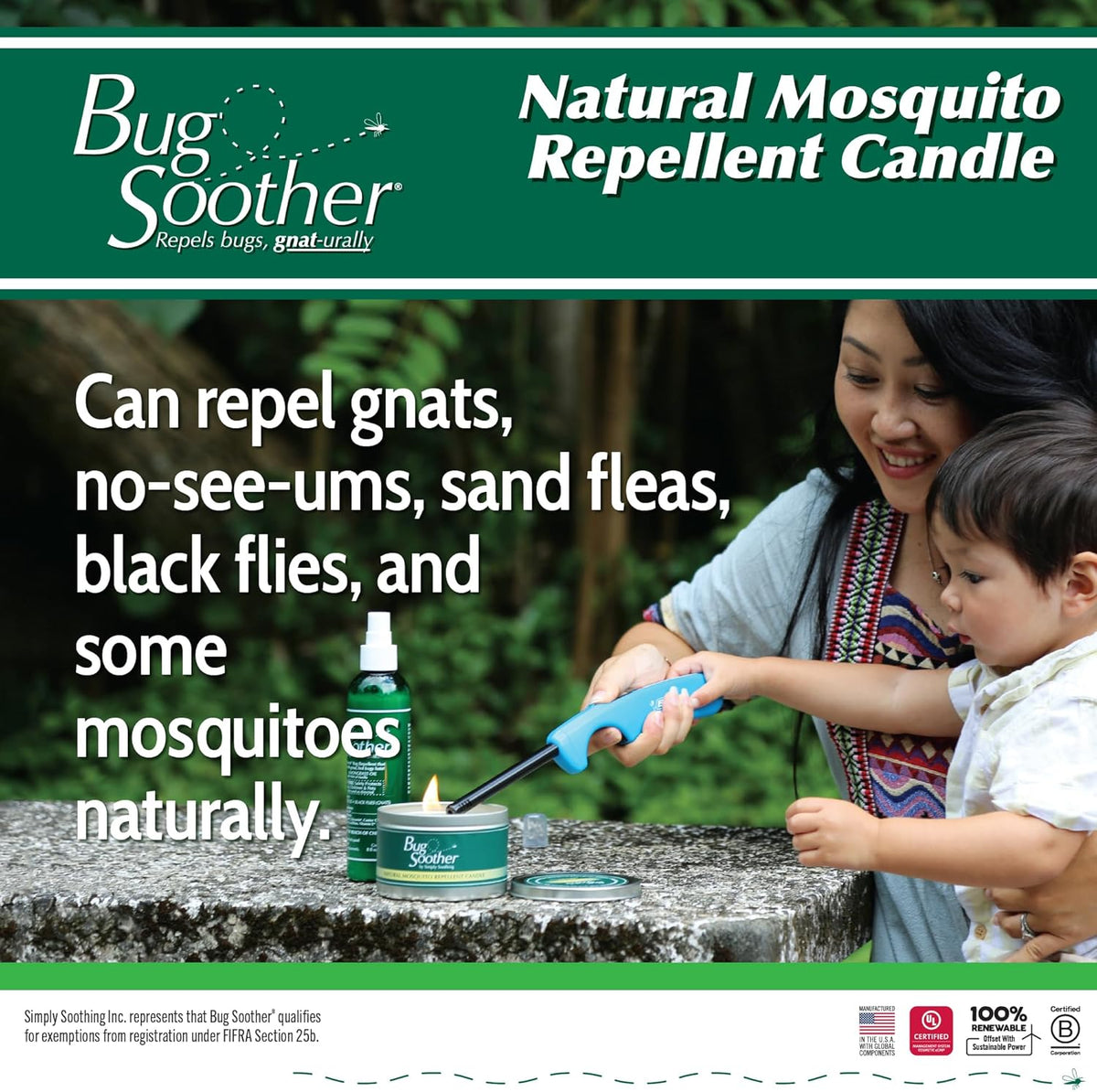 Bug Soother Candle - Natural Insect, Gnat and Mosquito Repellent 2 Candles, 1oz Bottle of Bug Spray