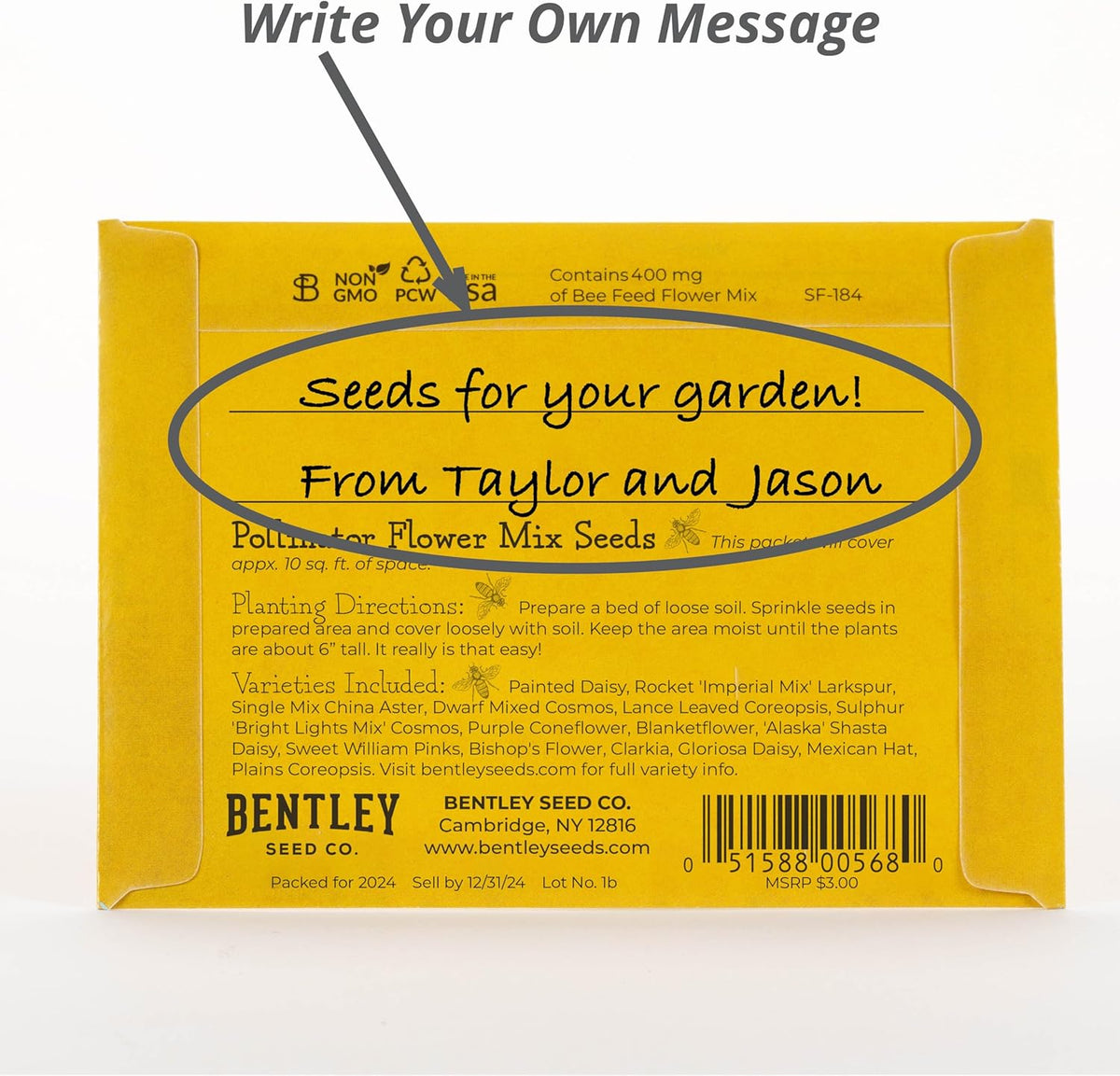 Bentley Wildflower Pollinator Mix, 25 Non-GMO Packets for Garden Planting, Non-Coated Flower Seeds