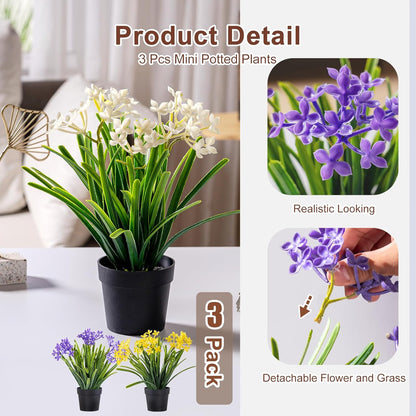 3 Pack Fake Small Plant in Pot Artificial Potted Flowers for Home Decor Fake Flower Plant Greenery