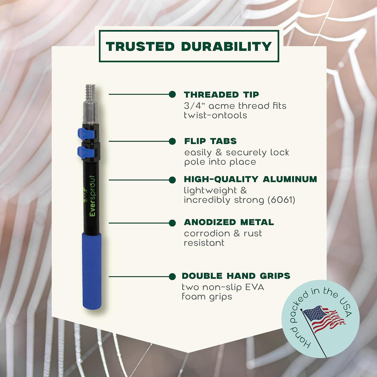 EVERSPROUT 8-10 Feet Standing Reach | 1.5-to-3 Foot Cobweb Duster and Extension-Pole Combo &
