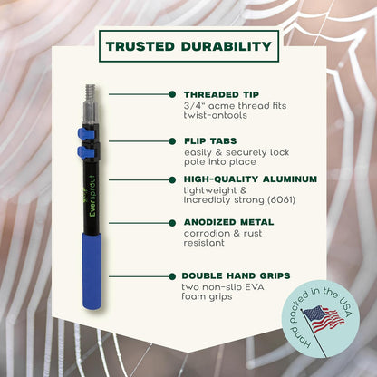 EVERSPROUT 8-10 Feet Standing Reach | 1.5-to-3 Foot Cobweb Duster and Extension-Pole Combo &