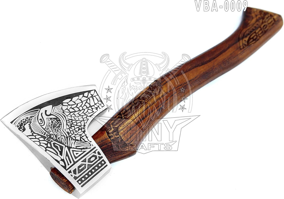 SHINY CRAFTS® Handcrafted Viking Axe – Nordic Engraved Blade with Wooden Handle Unique Gift for