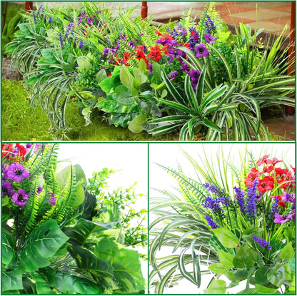 14 Bundles Artificial Plants Outdoor UV Resistant, Fake Greenery Plant Flower, Faux Boxwood Boston