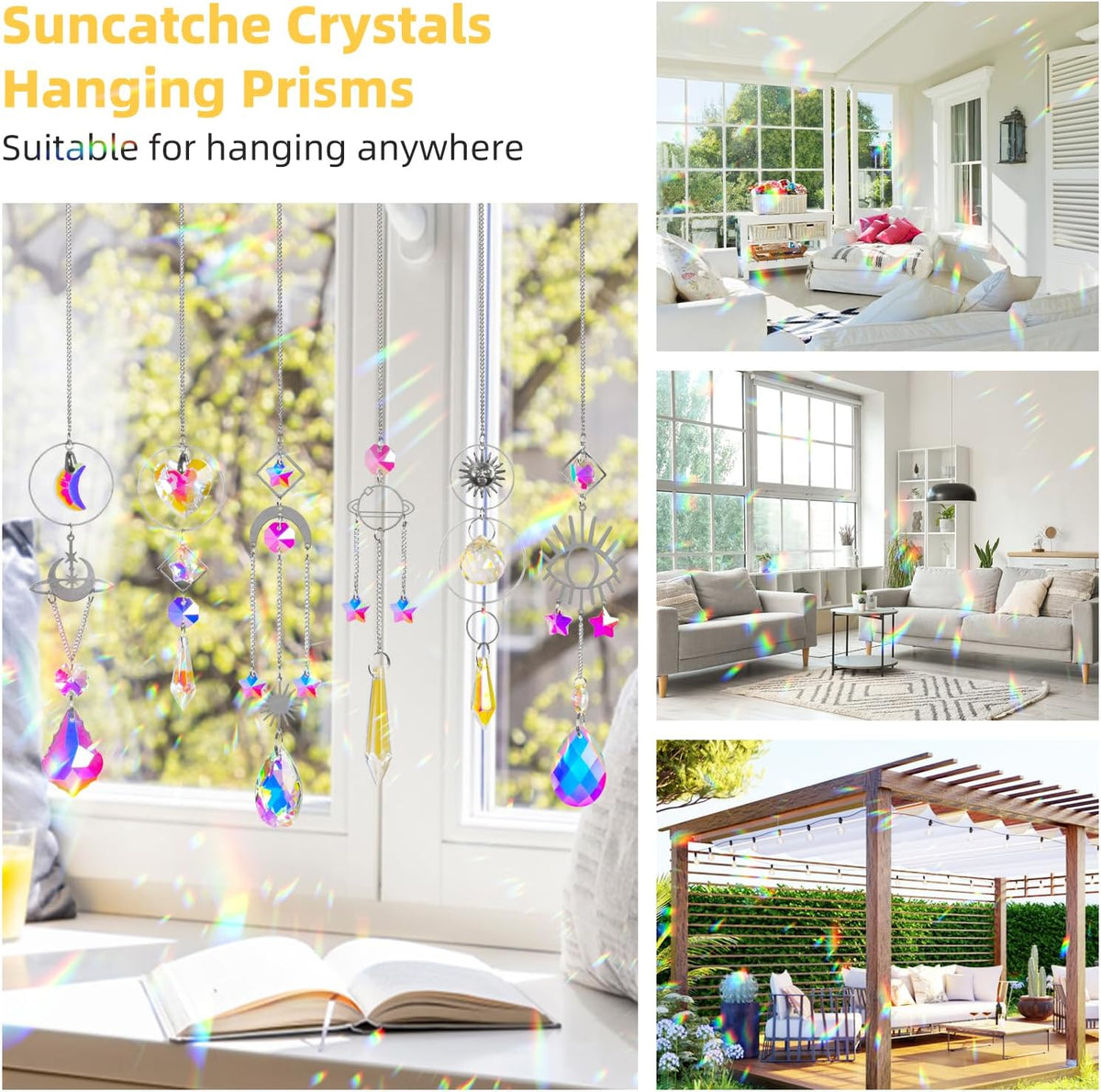 Sun Catchers 6Pieces Colorful Crystals Suncatcher with Chain Pendant Ornaments Hanging Crystals