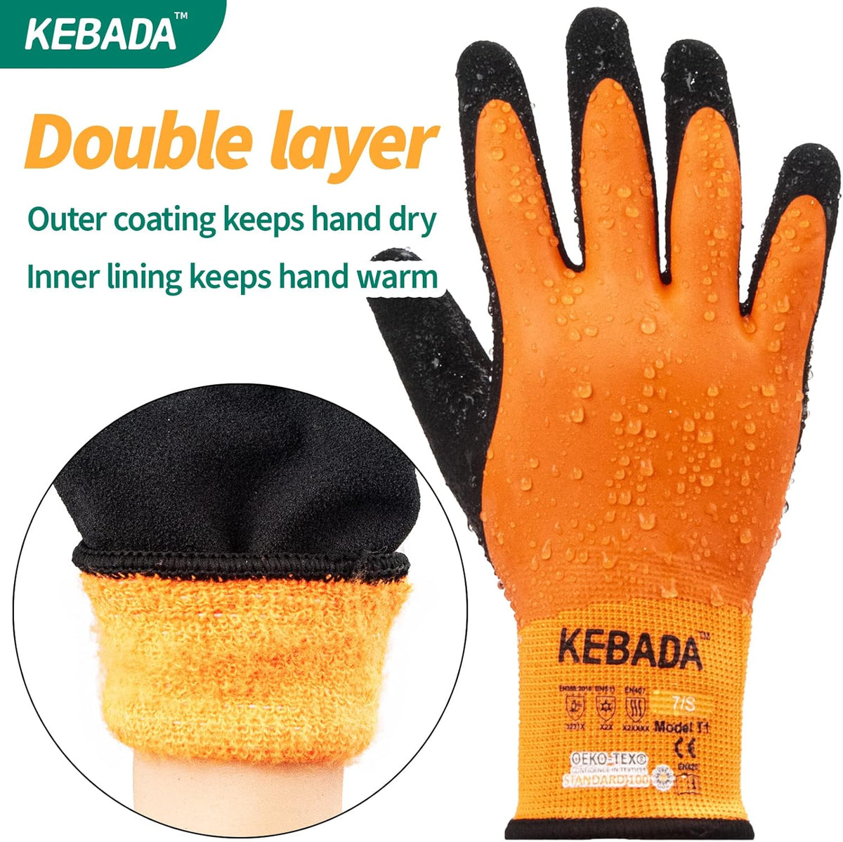 Kebada T1 Waterproof Winter Work Gloves for Men and Women,Insulated Work Gloves for Men Cold