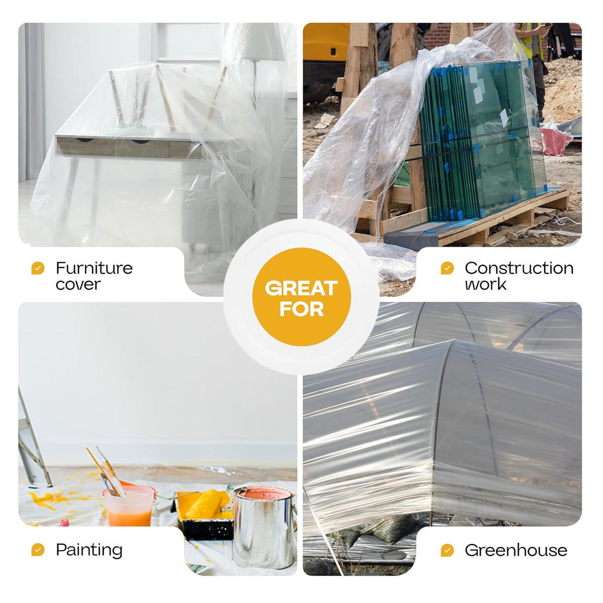 Plastic Sheeting 4 mil, 3' x 50' (150 sq. ft.) - Thick Semi-Clear Plastic Sheeting for Painting &