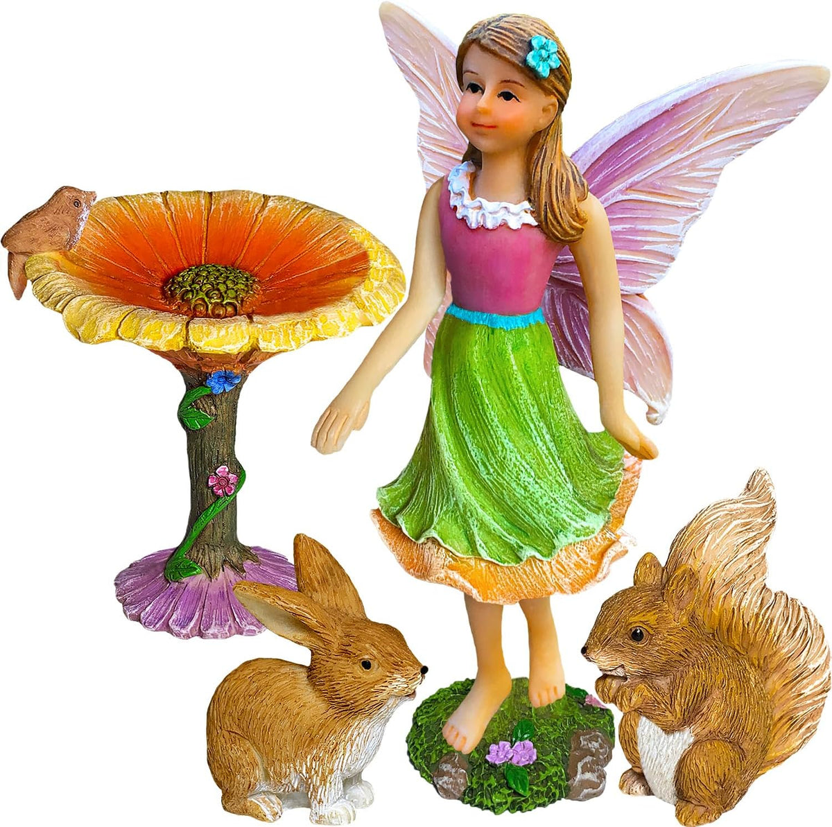 Mood Lab Fairy Garden Kit - Miniature Figurines & Accessories - Flower Set of 4 pcs - for Outdoor
