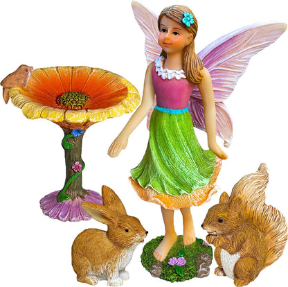 Mood Lab Fairy Garden Kit - Miniature Figurines & Accessories - Flower Set of 4 pcs - for Outdoor