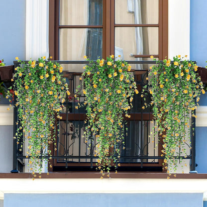 Artificial Hanging Flowers, 3 Pcs Fake Hanging Plants Artificial Vines for Outdoors, Fake Ivy Vine