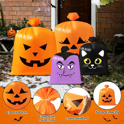 CNhoqc Halloween Lawn Leaf Bags - 8Pcs Halloween Theme Pumpkin Black Cat Ghost Mummy Patterns Waste