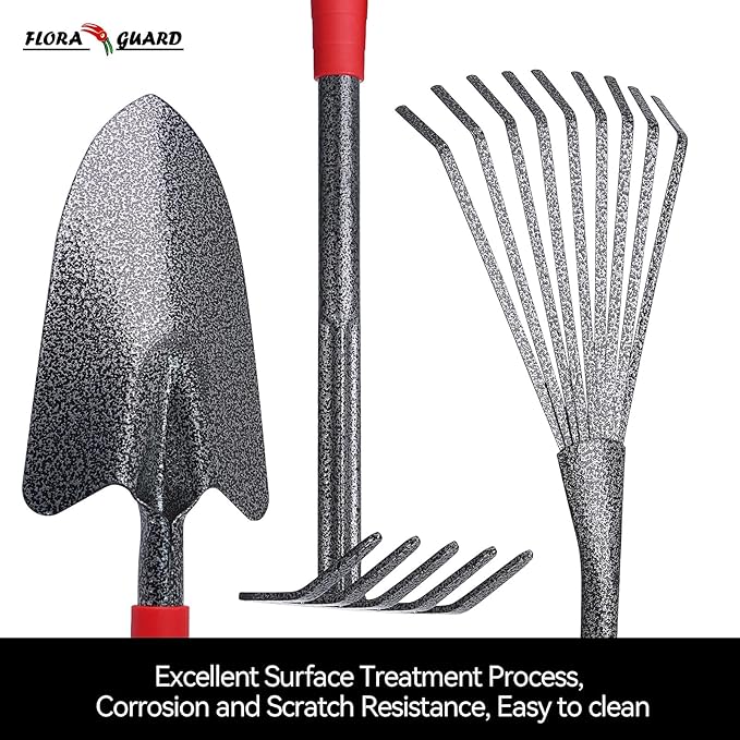 FLORA GUARD Garden Tool Set, 6-Piece Heavy Duty Gardening Hand Tools with Soft Rubber Handle