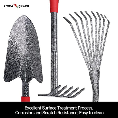 FLORA GUARD Garden Tool Set, 6-Piece Heavy Duty Gardening Hand Tools with Soft Rubber Handle