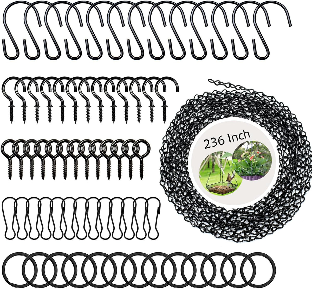 YINGFENG 236 Inch Black Metal Hanging Chains and Hanging Basket Hooks Set for Bird Feeders