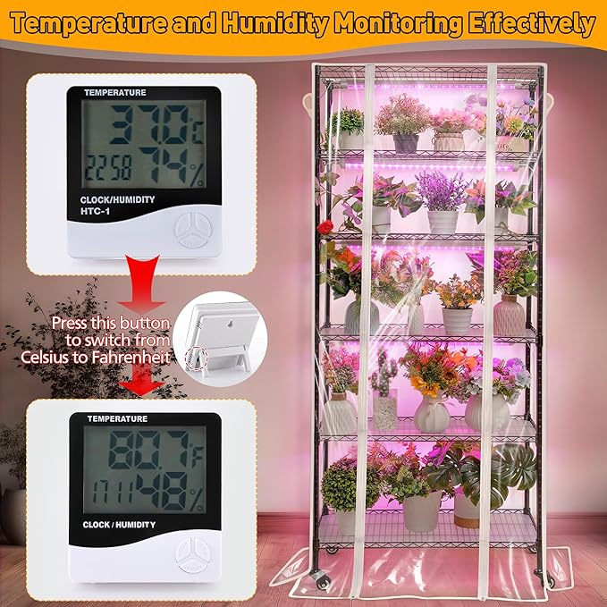 Meonum Plant Shelf with Grow Lights, 6 Tier DIY Metal Grow Rack with 90W LED Growing Lamps for Seed