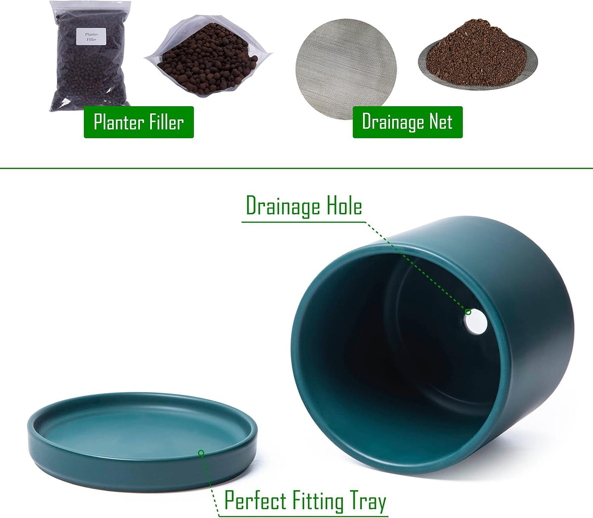 D'vine Dev Set of 2 Plants Pots, 6 Inch Ceramic Planter Pot for Plants with Drainage Hole and