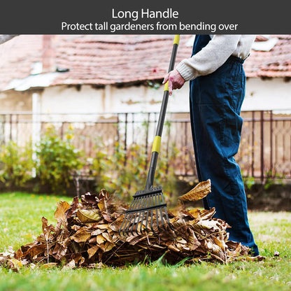Oliynedy Adjustable Metal Garden Rake for Leaves - Long Handle 30-60", 11 Tines 9" Wide - Small