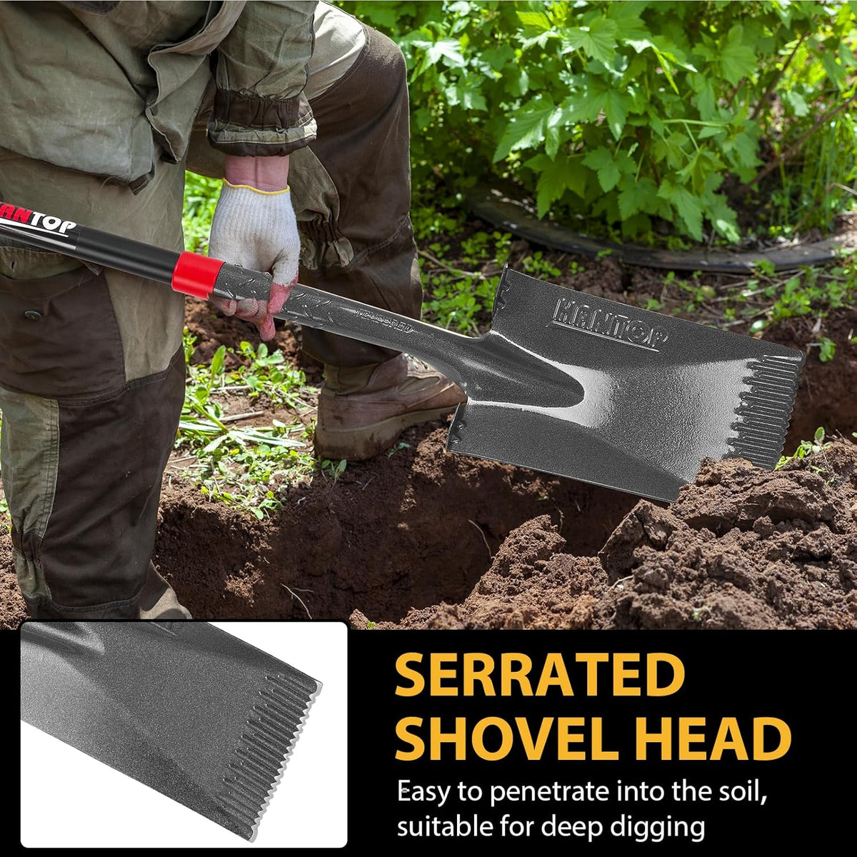 Garden Shovel Flat Spade Edge Shovels Trenching Spades with Fiberglass Handle for Gardening Lawn