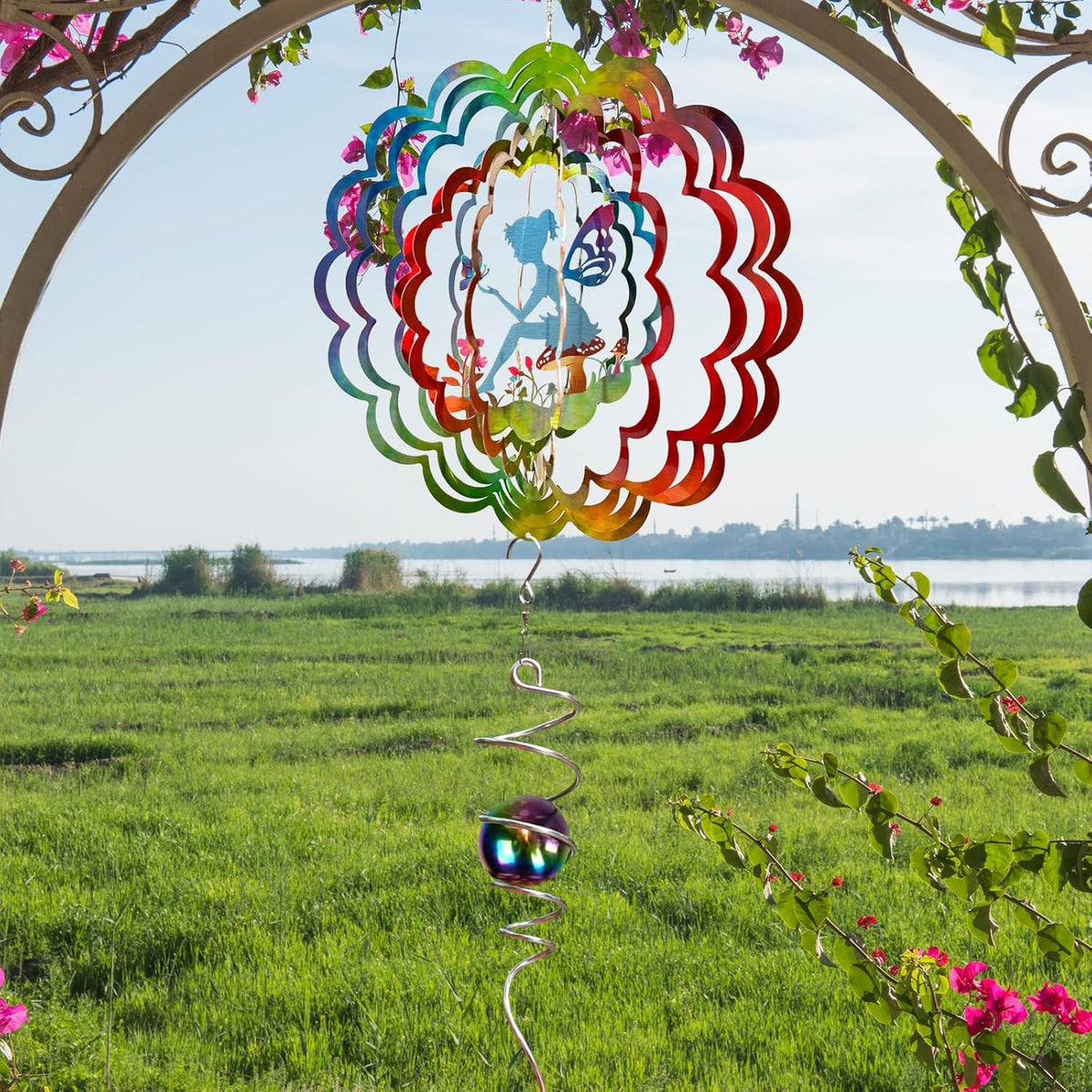 Fairy Wind Spinner - Kinetic Hanging Wind Sculpture | 12-Inch 3D Windcatcher for Garden, Metal Art