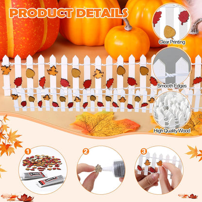Thyle Thanksgiving DIY Mini Fairy Garden Fence Fall Wood Picket Crafts with 35 Inches Wood Picket