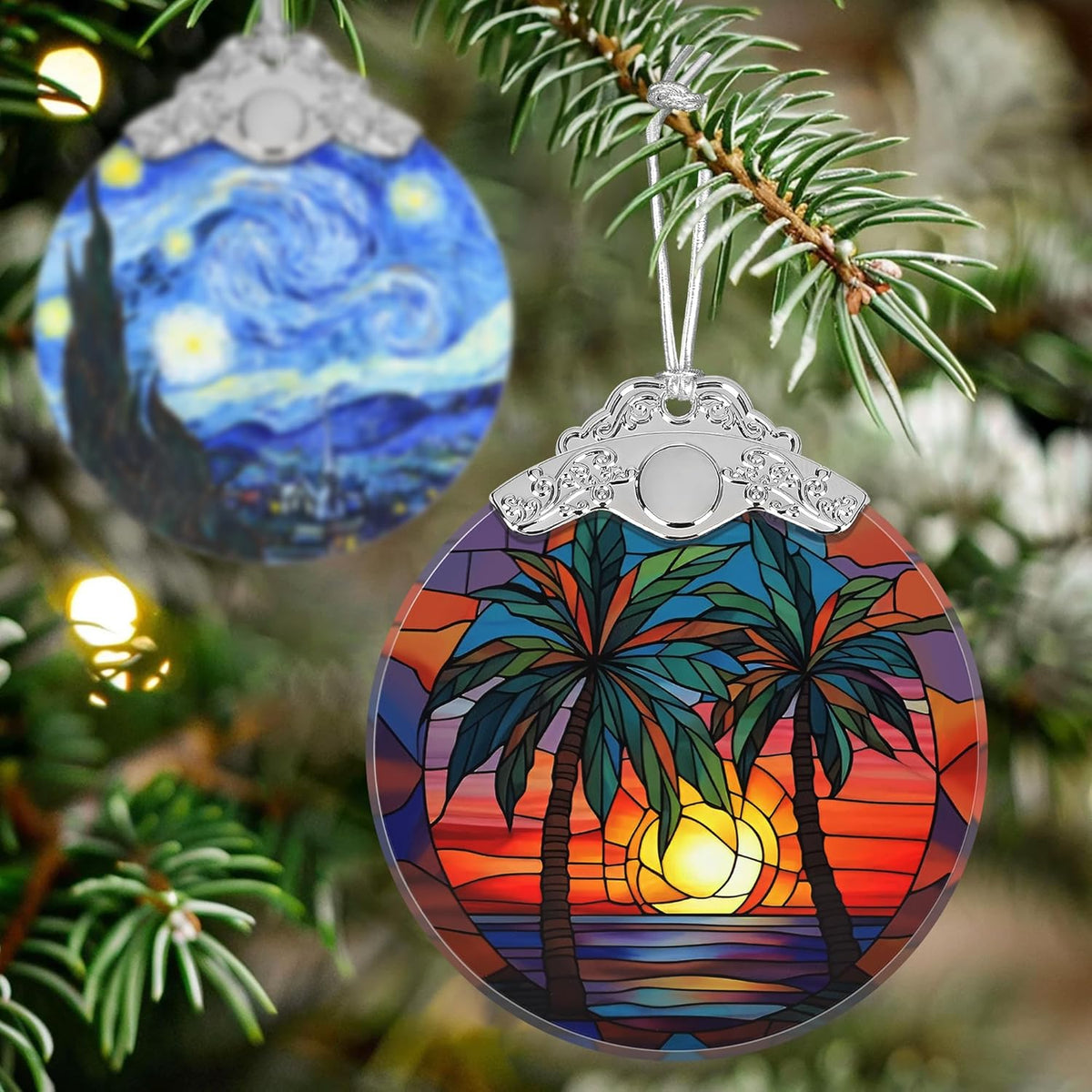 Stained Glass Retro Beach Christmas Ornament - Holiday Home Decor - Tree Decoration - Gift Exchange