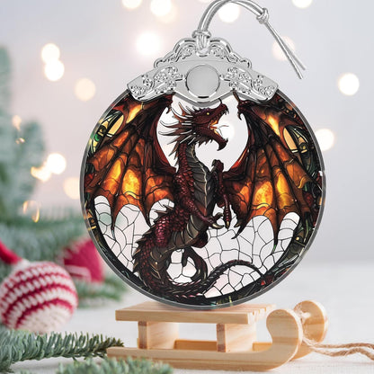 Stained Glass Flying Dragon Christmas Ornament - Holiday Home Decor - Tree Decoration - Gift