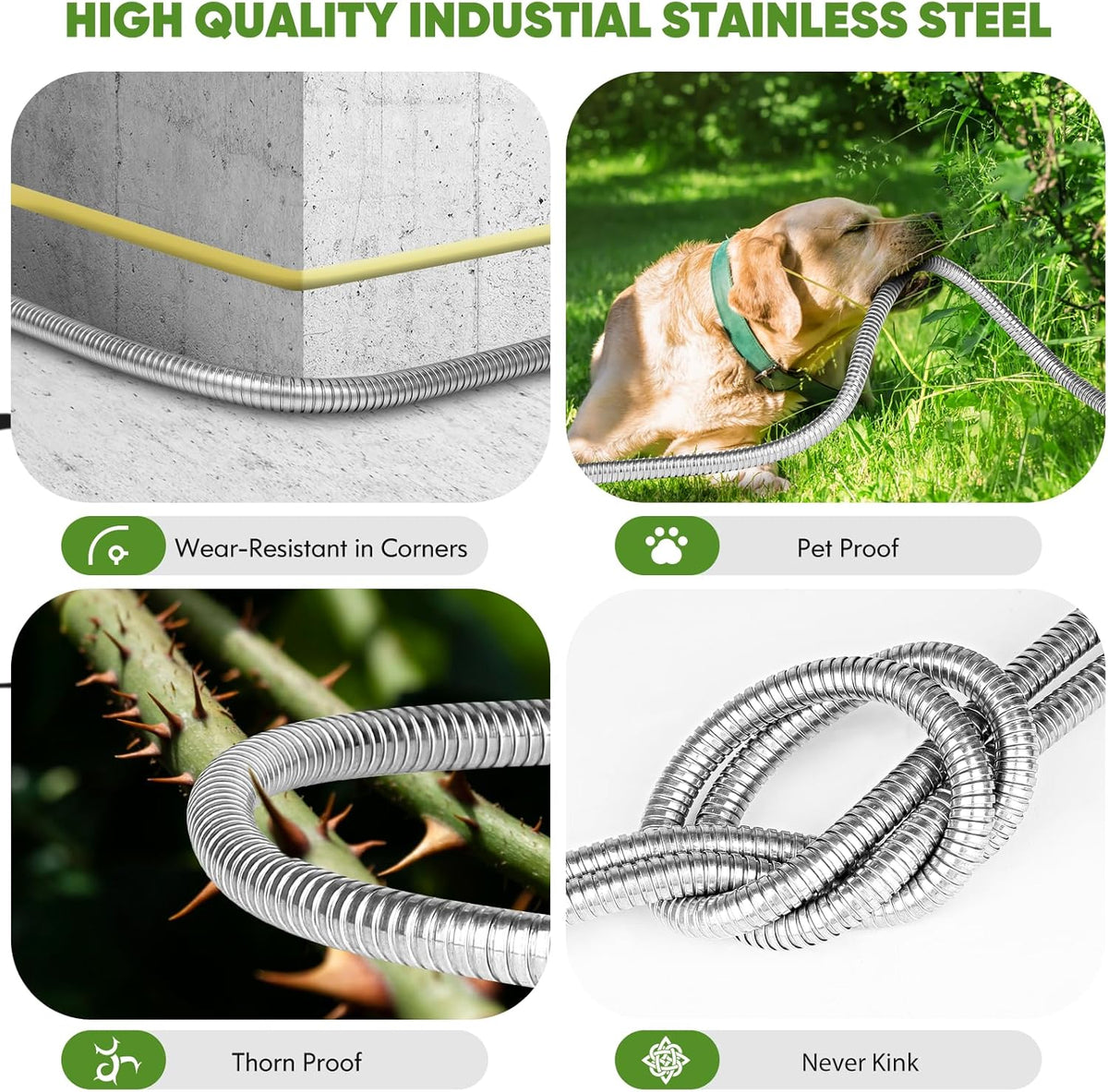 Garden Hose 75ft, Stainless Steel Heavy Duty Water Hose with 10 Function Nozzle Flexible