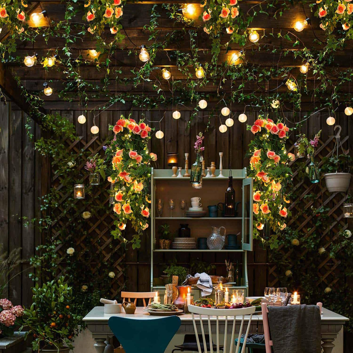 RECUTMS 2pcs Artificial Hanging Plants 32 in Fake Plant Ivy Vine Outdoor UV Resistant Plastic