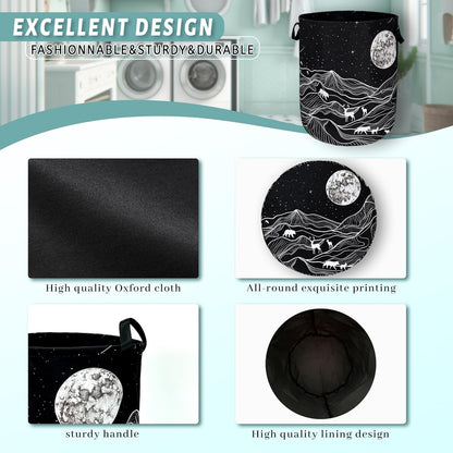 Mountain Laundry Basket Foldable With Handles Deer Bear Moon Tote Bag Oxford Cloth Funny Laundry