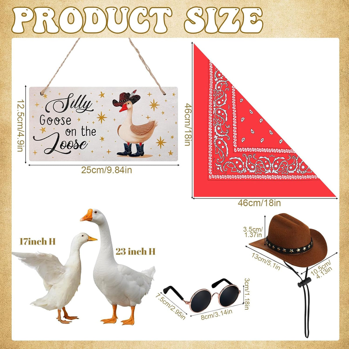 4pcs Western Cowboy Porch Goose Outfits, Silly Goose on The Loose Hangings Sign Cowboy Hat Bandana