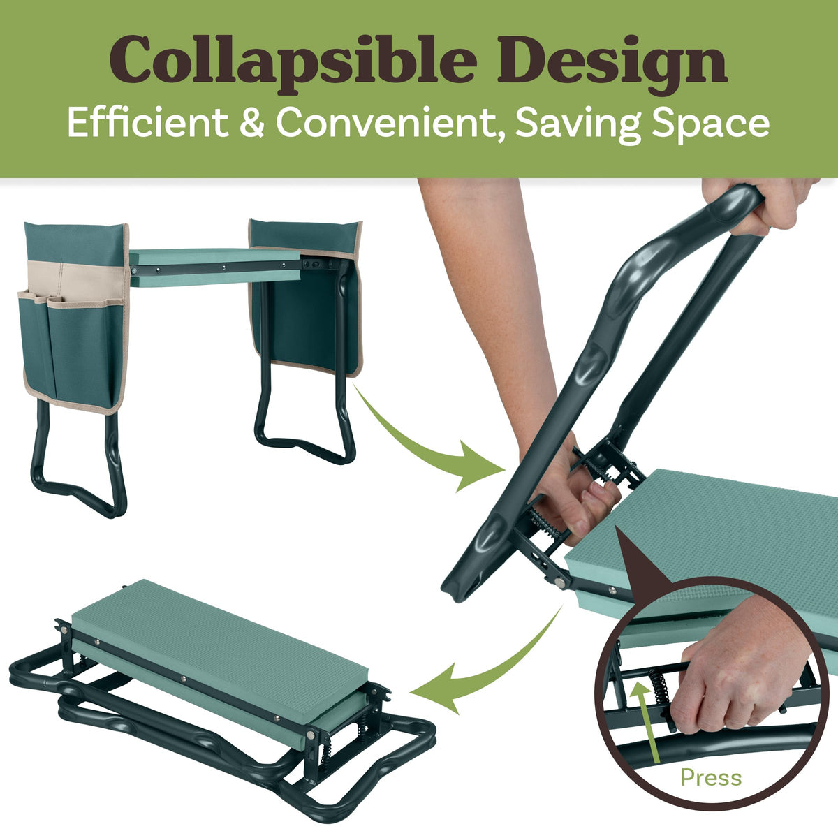 Pure Garden 2-in-1 Foldable Garden Kneeler and Seat, Green