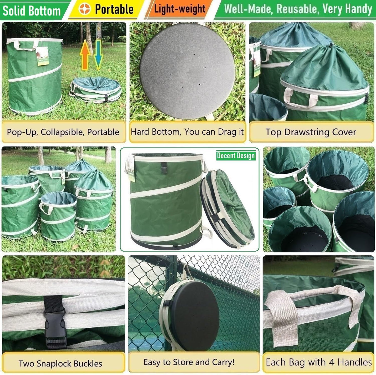 46-Gallon Collapsible Trash Can (22x28 in) Hard-Shell Bottom Yard Garden Bag for Yard Waste,Debris