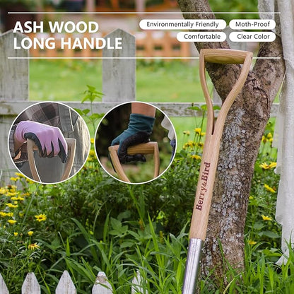 Berry&Bird Shovels for Digging, 43’’ Round Spade Heavy Duty Shovel with Wooden D Handle Stainless