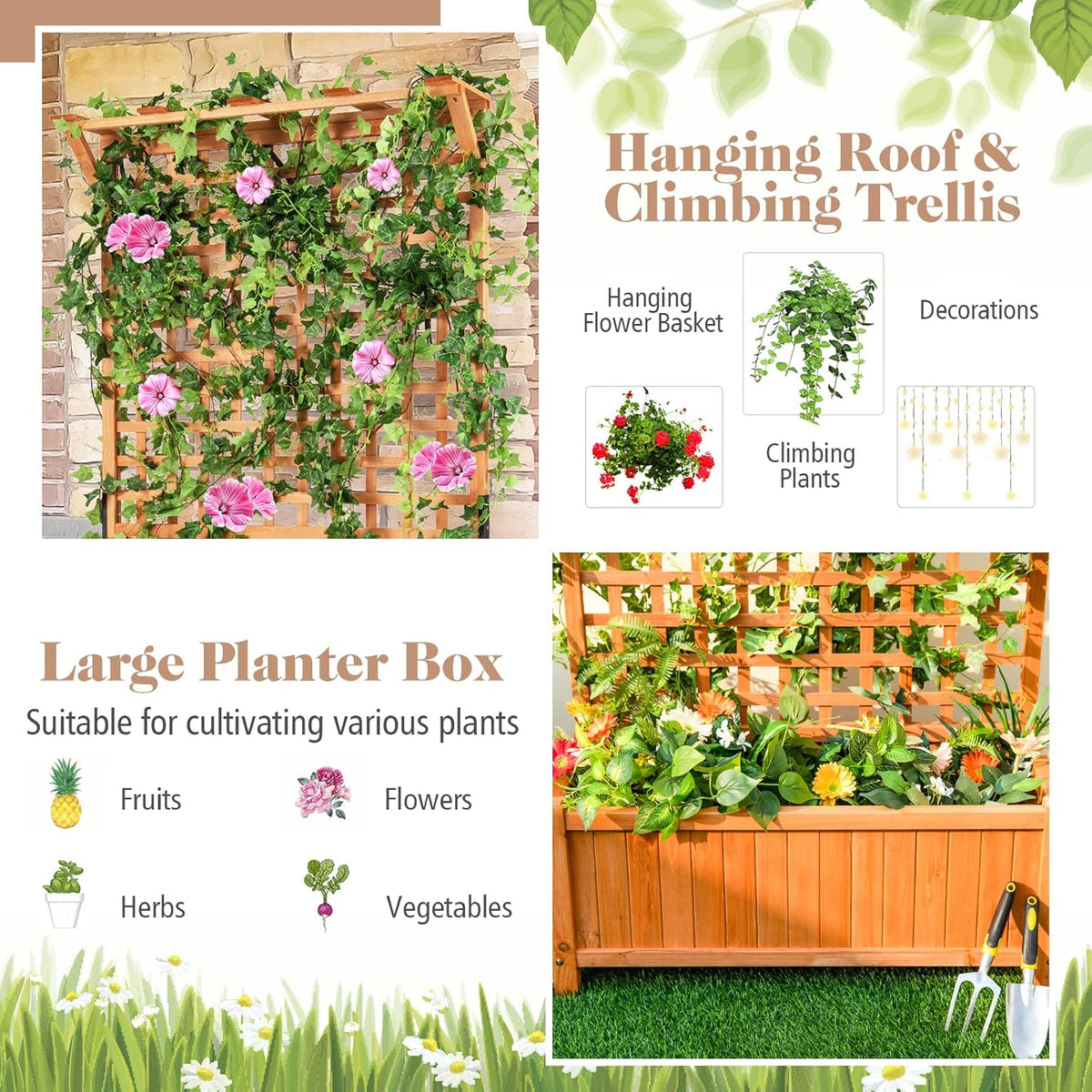 S AFSTAR Planter with Trellis Set of 2, 35.5x17.5x72.5 inch Wood Planter Box with Lattice Trellis &