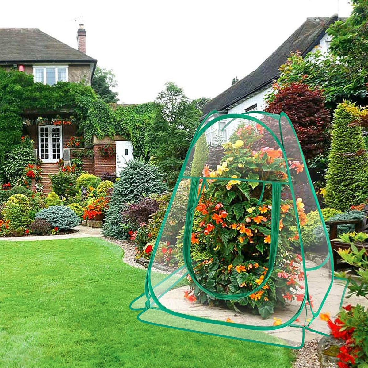Pop Up Greenhouse Cover Transparent PVC Mini Greenhouse Outdoor with 4 Fixed Nails, Clear Portable