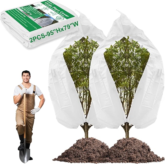Rohuis Plant Covers Freeze Protection Winter, 2 Packs 95" Hx79 W 2.82oz Huge Tree Blankets Frost