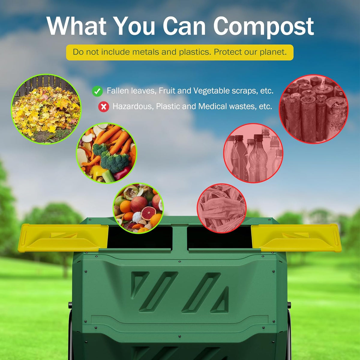 F2C Compost Bin Outdoor Dual Chamber Tumbling Composter 43 Gallon BPA Free Large Tumbler Composters