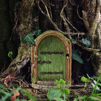 JJLFresheners 3Pcs Green Fairy Door Wooden Miniature Fairy Garden Doors Outdoor Mini Gnome House