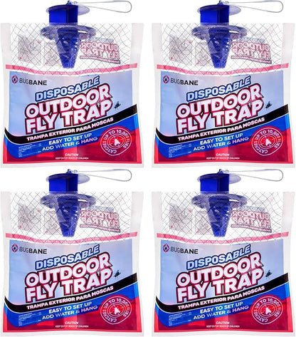 Fly Traps Outdoor Fly Trap for Patio. 4 Non-Toxic Pre-Baited Flies Bags Outdoor Disposable. Hanging