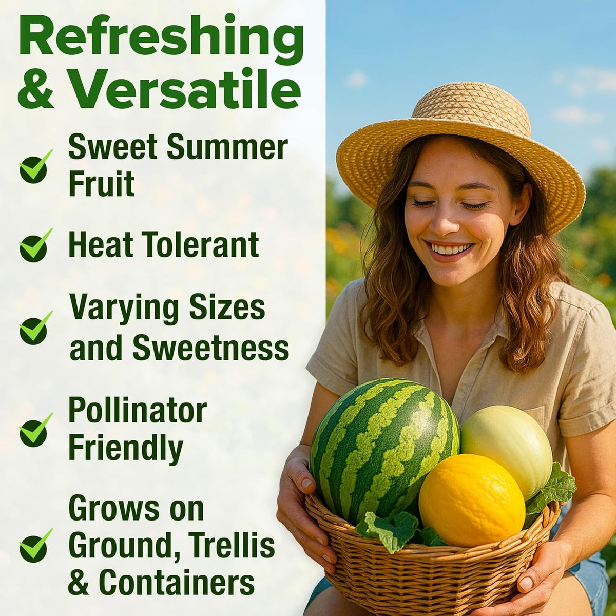 HOME GROWN 𝗨𝗦𝗔 𝗣𝗥𝗘𝗠𝗜𝗨𝗠 Melon Seeds Variety Pack 5 𝗡𝗢𝗡-𝗚𝗠𝗢 Heirloom Vegetable Seeds