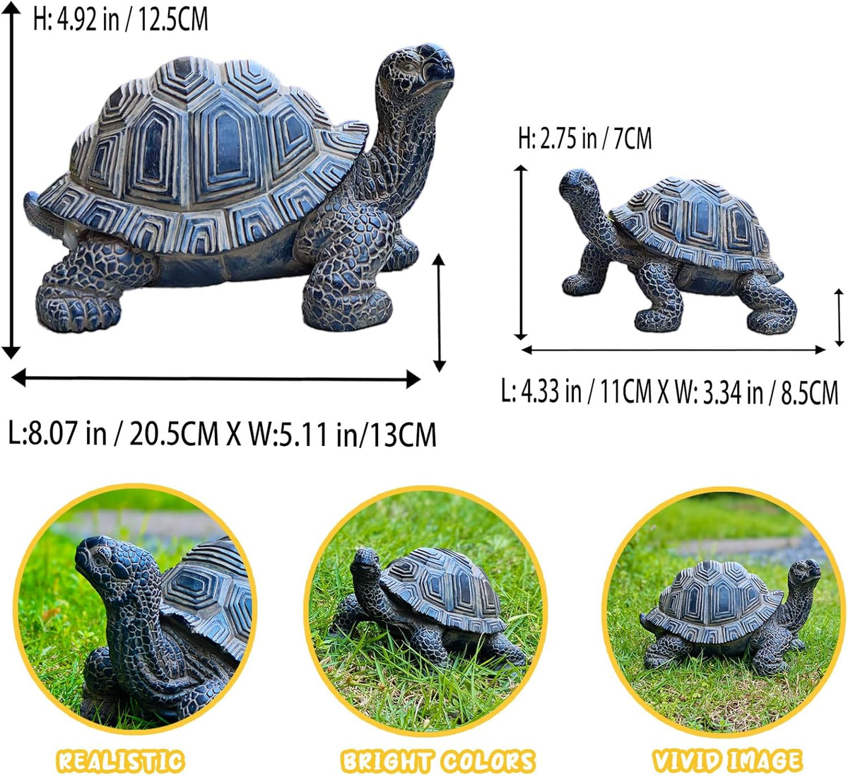 2 Pcs Turtle Outdoor Statue Tortoise Garden Figurine Outdoor Decor Sculpture Ornament, Resin