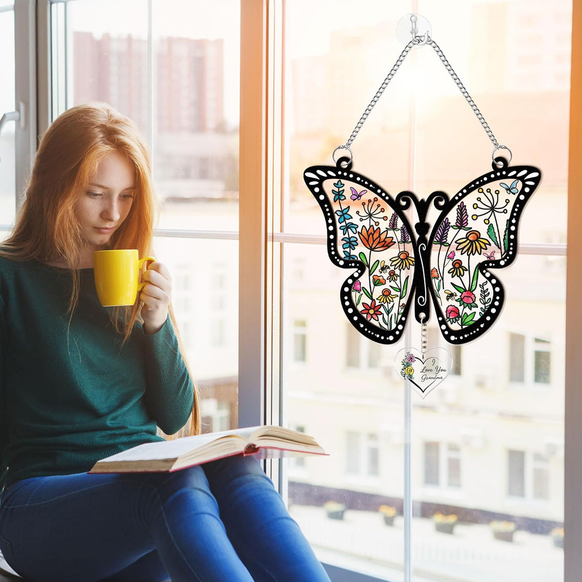 Macorner Gifts for Grandma Acrylic Window Hanging Suncatcher Butterfly, Birthday I Love You, for
