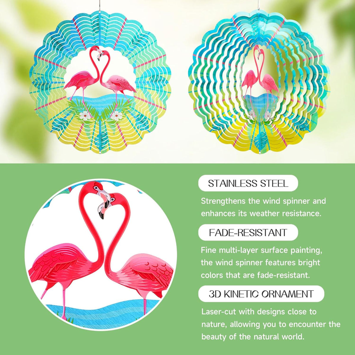Flamingo Wind Spinners Garden Yard Decor Gift for Women Men, 12 Inch Outdoor Metal 3D Wind Spinner